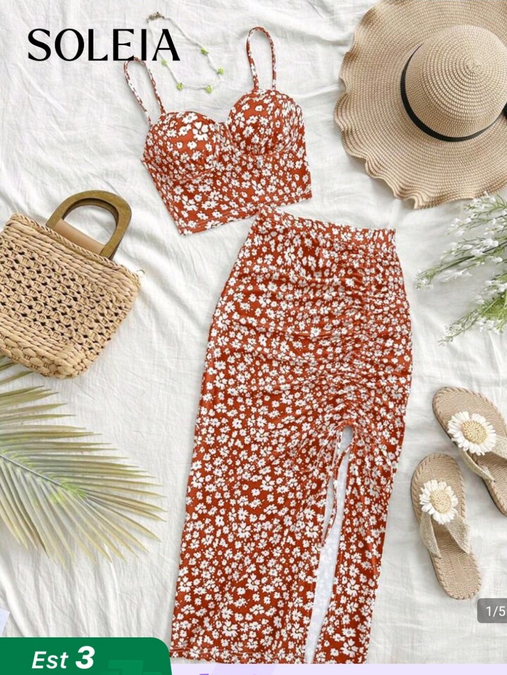 Floral Rust Two-Piece Skirt Set